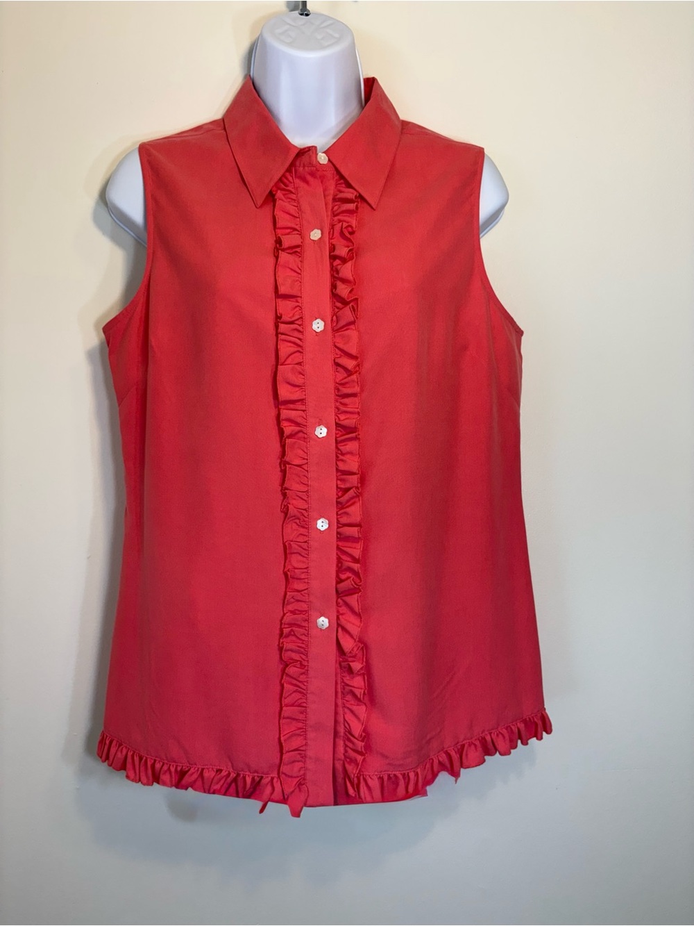 Annie Alexander Silk Coral Sleeveless Top Ruffle M